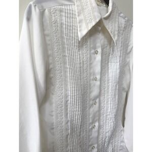 Vintage Terry Chicago Womens Western Blouse White Embroidered Pintuck Bows Sz S